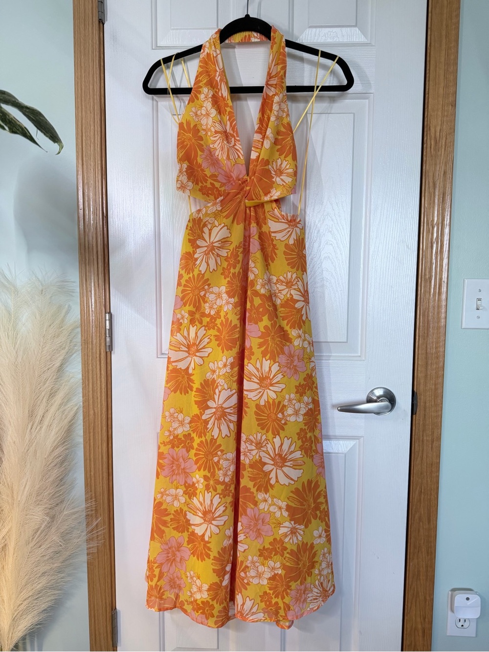 Flying Tomato Yellow Orange Floral Halter Midi Dress